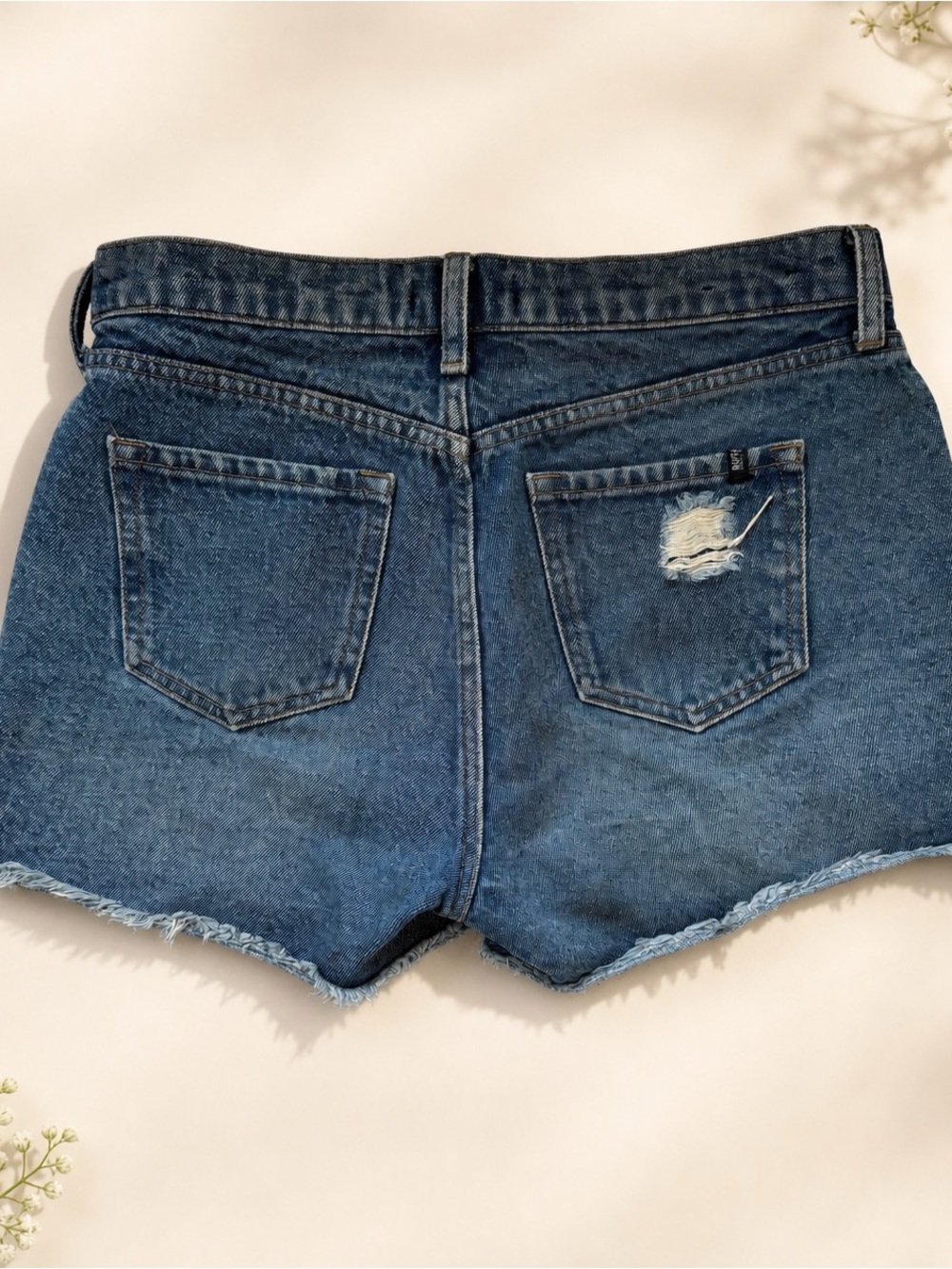Buffalo David Bitton Blue Distressed Denim Shorts with Floral Embroidery - Picture 2 of 5